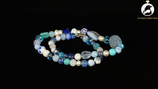 Kette Wintermeer - Chalcedon, Achat, Perlen & 925 Silber Verschluss