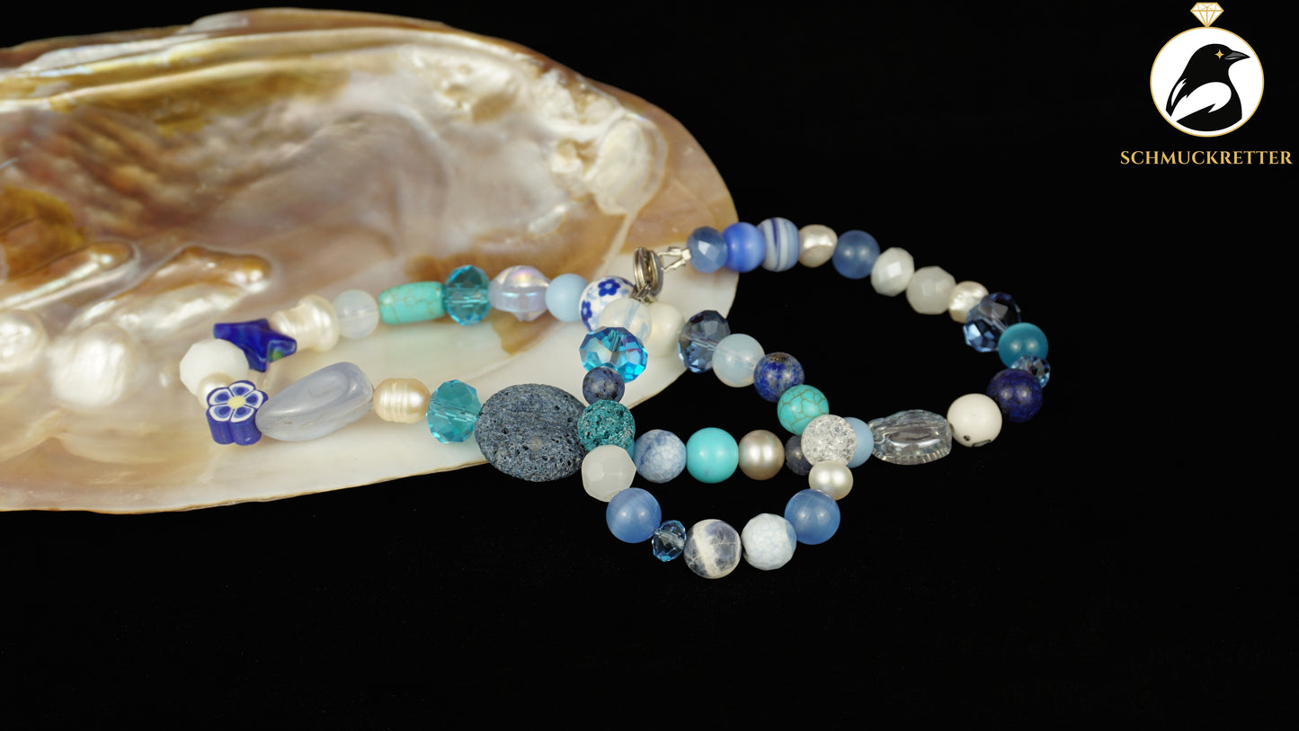 Kette Wintermeer - Chalcedon, Achat, Perlen & 925 Silber Verschluss