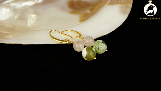 Ohrringe vergoldet mit Rosenquarz & grünem Achat