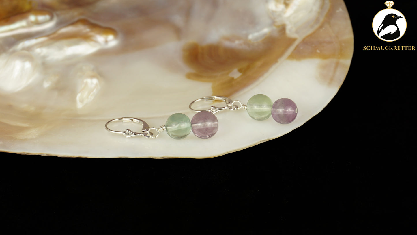 Fluorit Ohrringe aus 925 Silber, zweifarbig