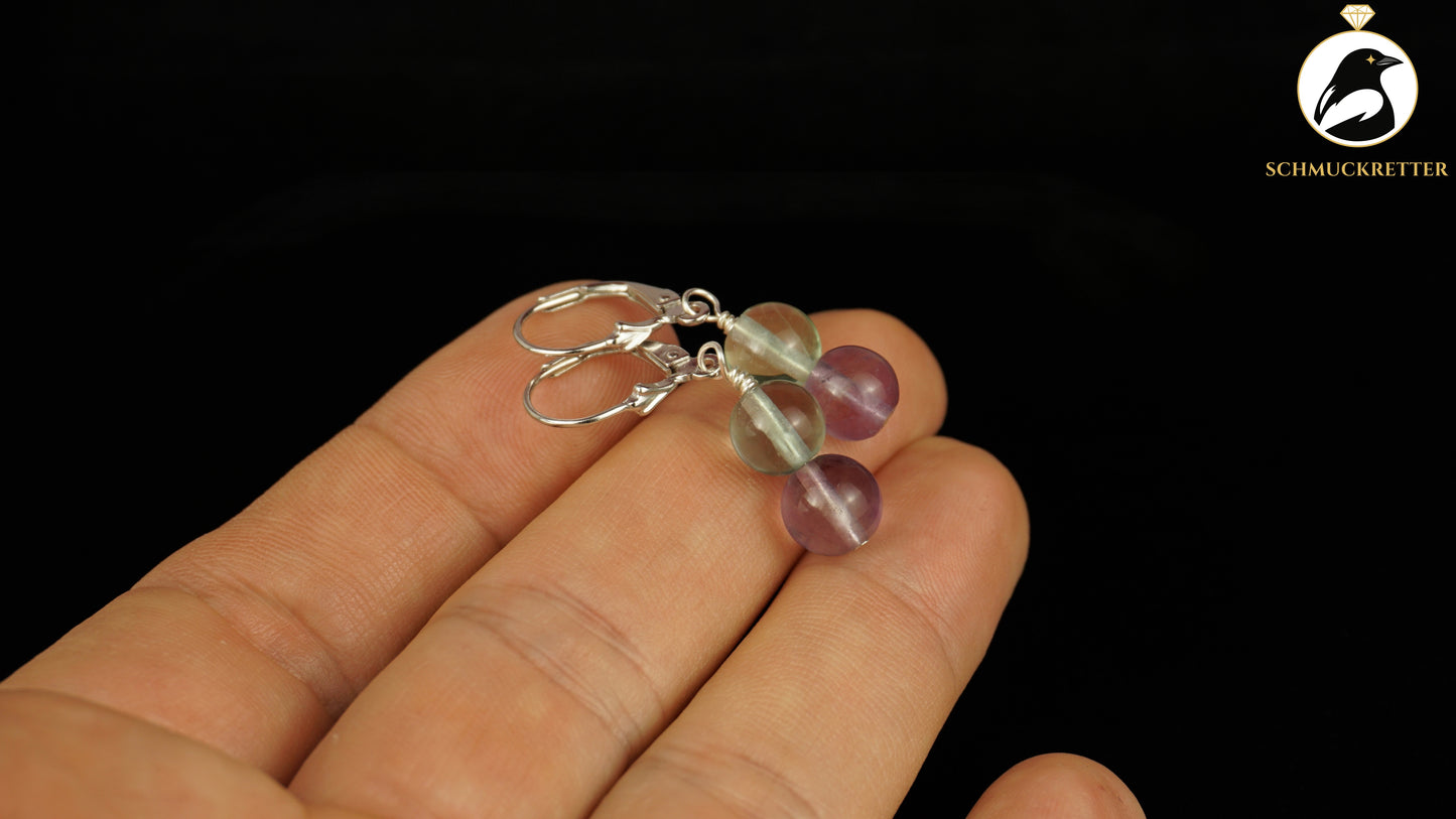Fluorit Ohrringe aus 925 Silber, zweifarbig