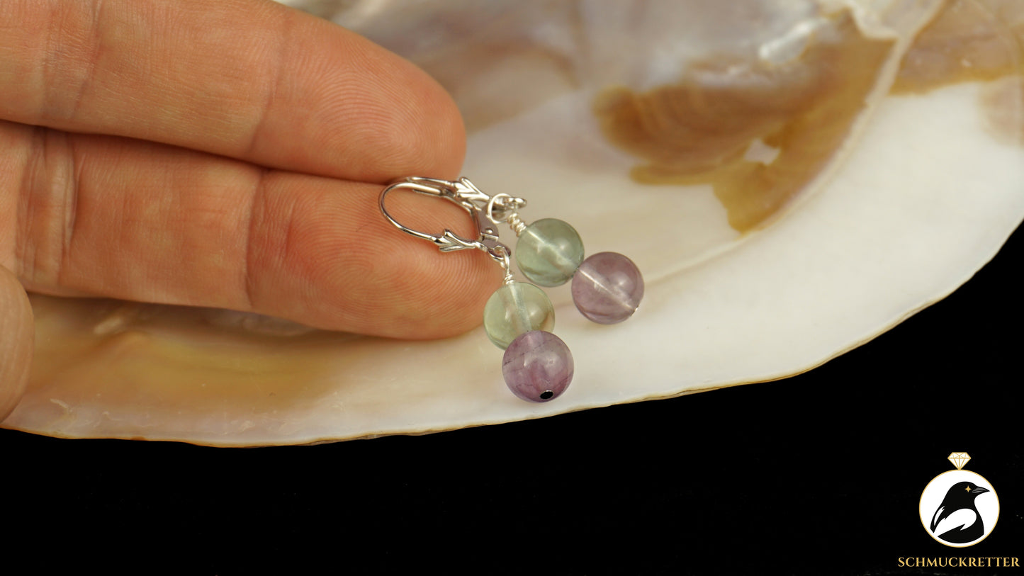 Fluorit Ohrringe aus 925 Silber, zweifarbig