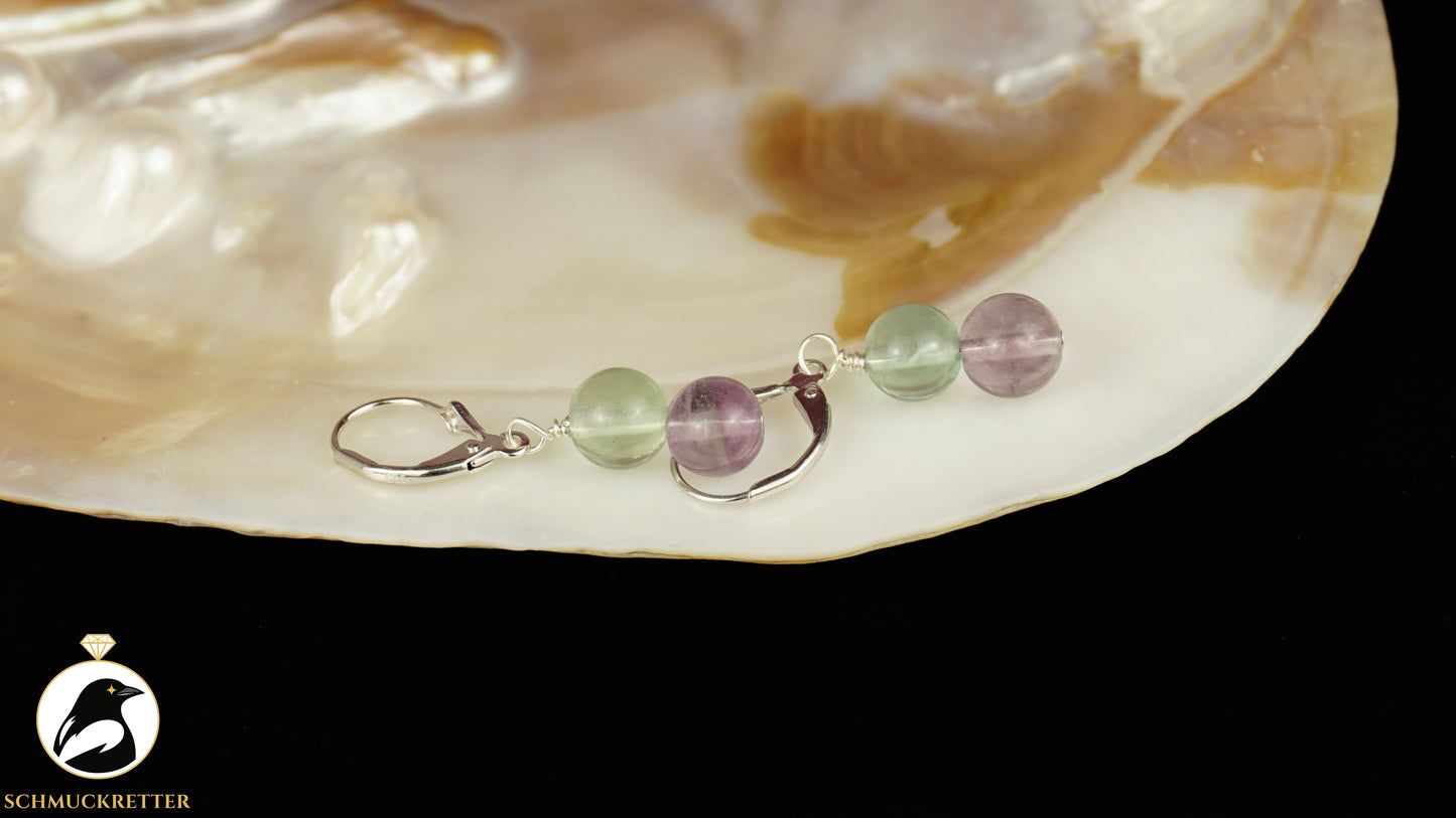 Fluorit Ohrringe aus 925 Silber, zweifarbig