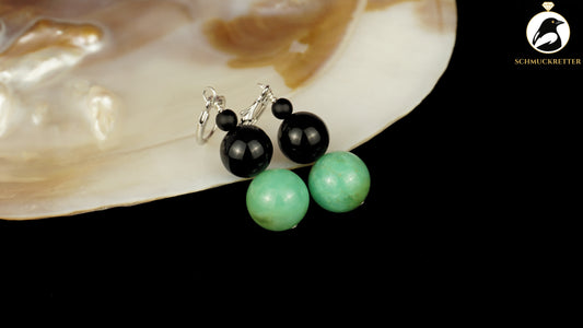 Chrysopras & Onyx Ohrringe aus 925 Silber