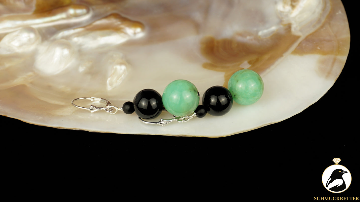 Chrysopras & Onyx Ohrringe aus 925 Silber