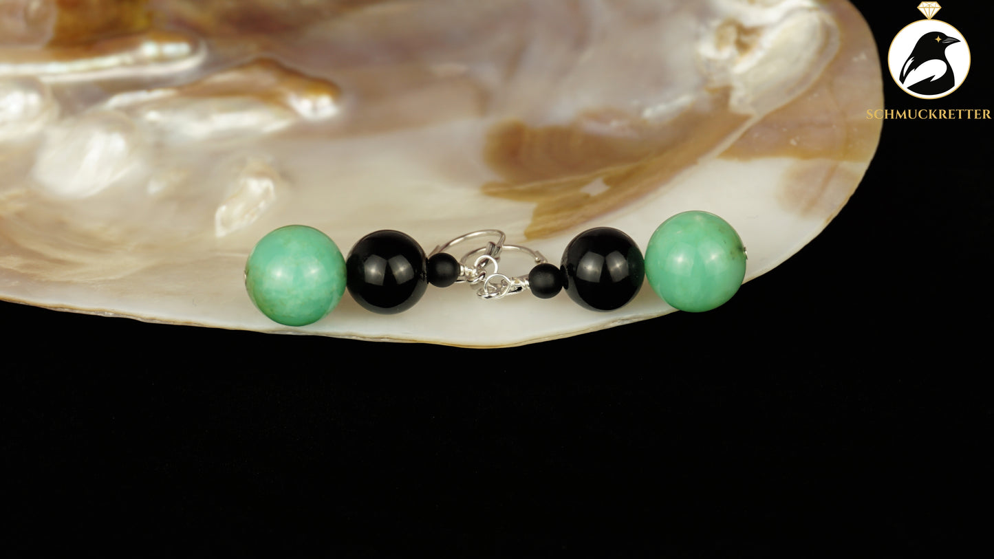 Chrysopras & Onyx Ohrringe aus 925 Silber