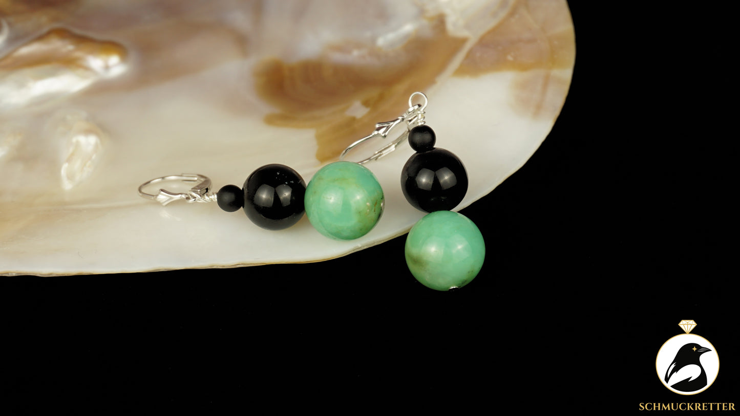 Chrysopras & Onyx Ohrringe aus 925 Silber