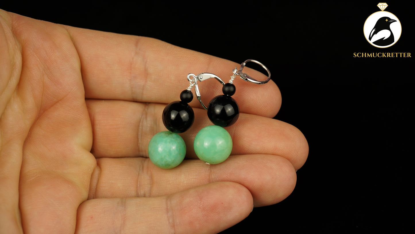 Chrysopras & Onyx Ohrringe aus 925 Silber
