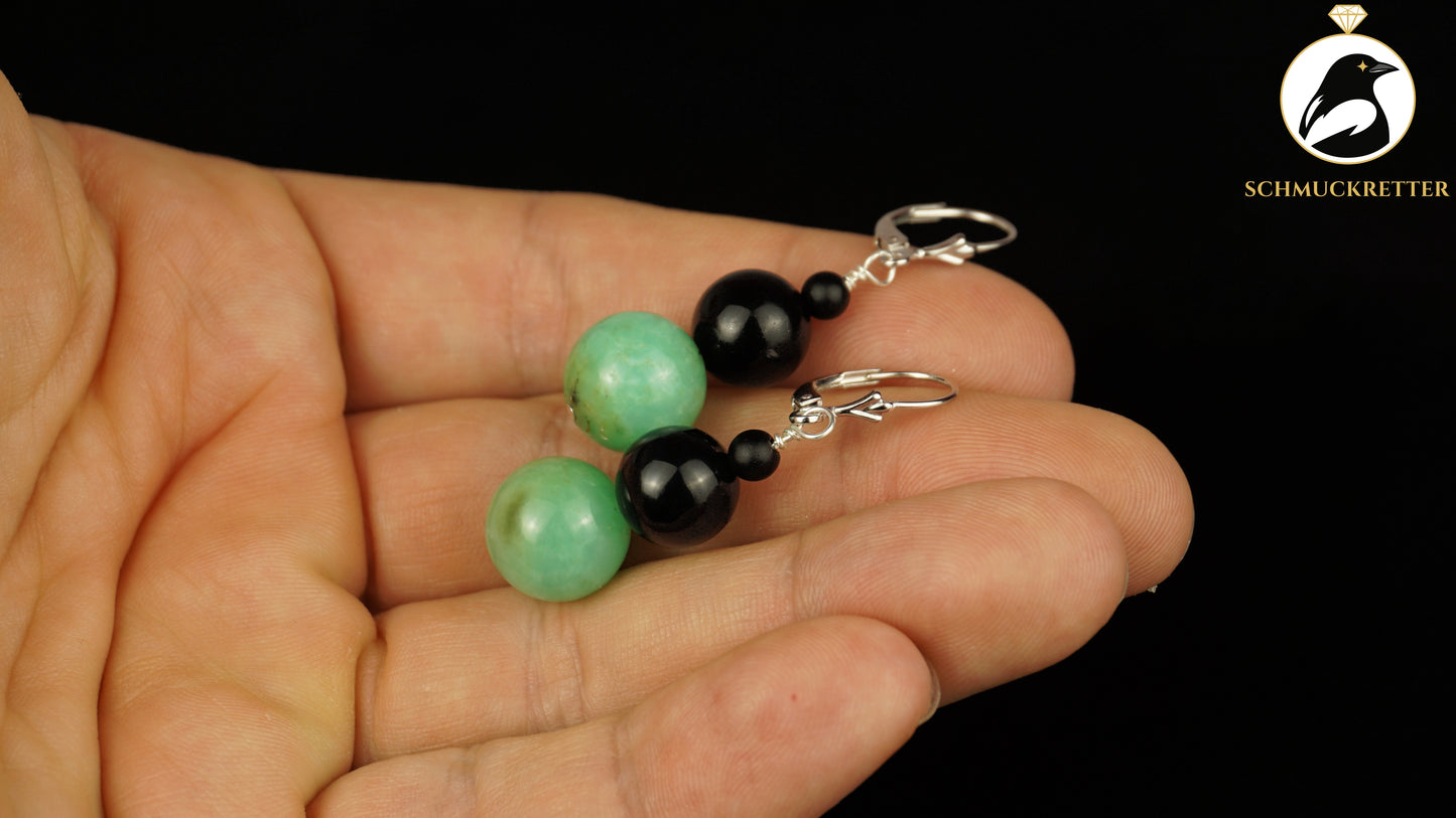 Chrysopras & Onyx Ohrringe aus 925 Silber