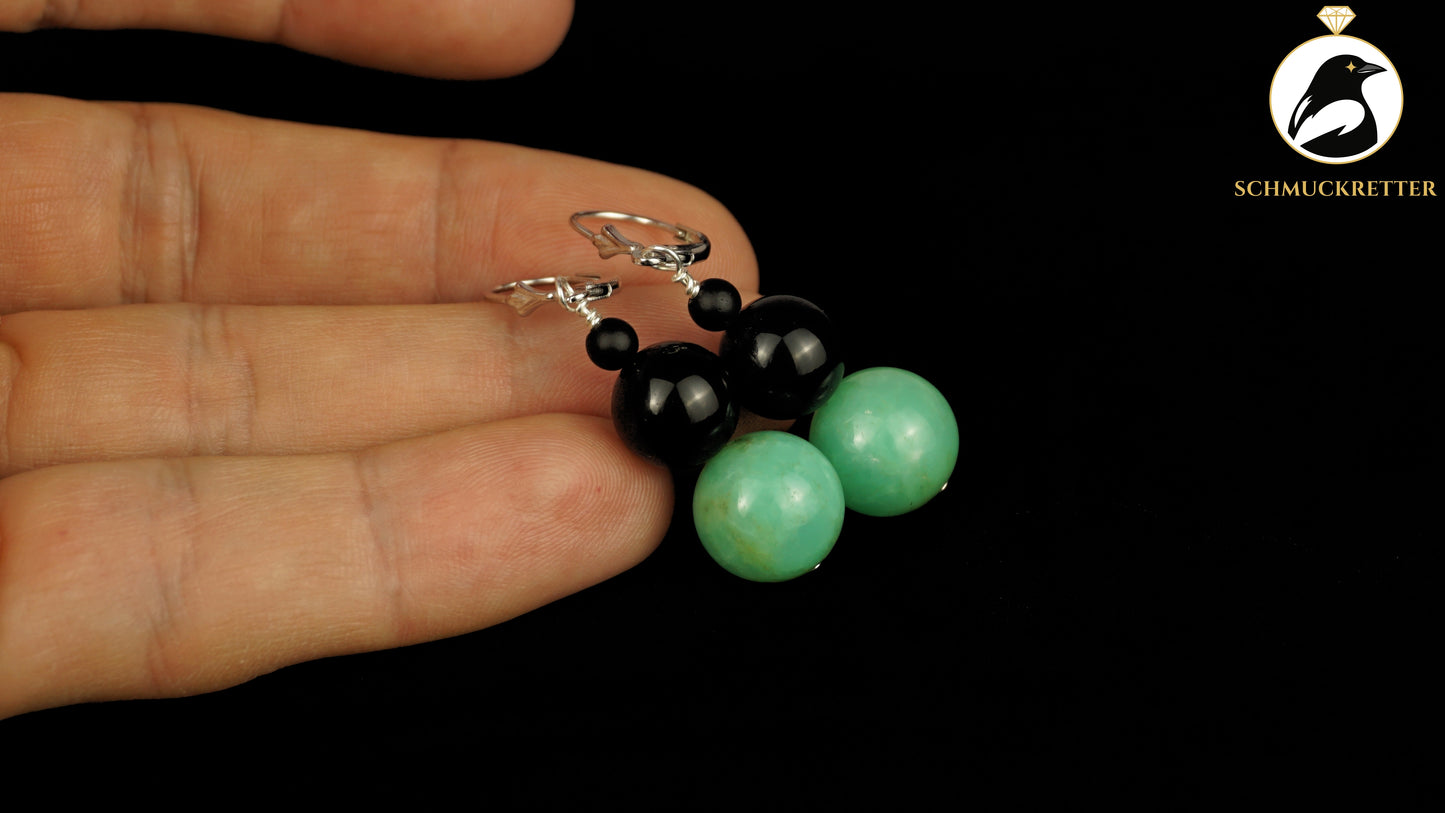 Chrysopras & Onyx Ohrringe aus 925 Silber