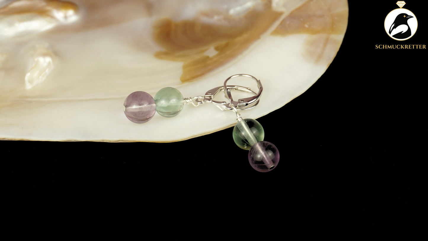 Fluorit Ohrringe aus 925 Silber, zweifarbig