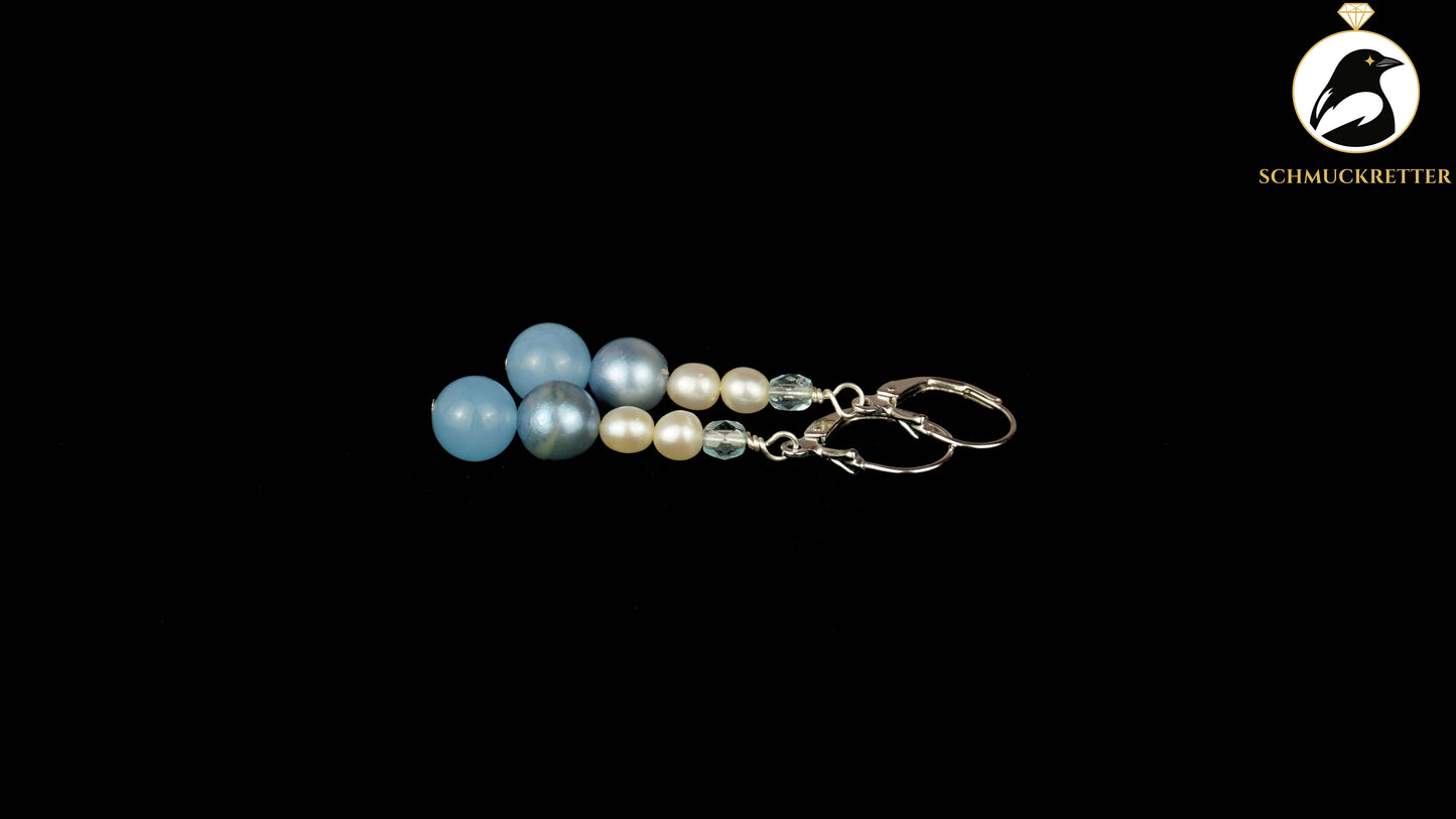 Perlenohrringe mit blauem Achat aus 925 Silber