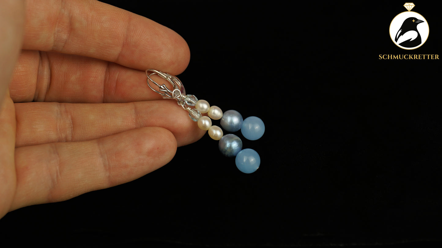 Perlenohrringe mit blauem Achat aus 925 Silber