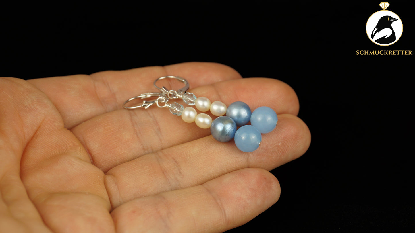 Perlenohrringe mit blauem Achat aus 925 Silber