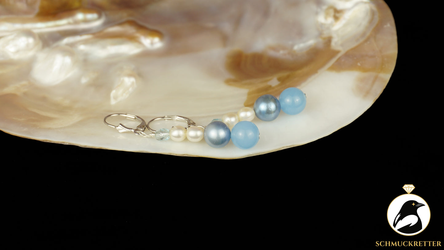 Perlenohrringe mit blauem Achat aus 925 Silber
