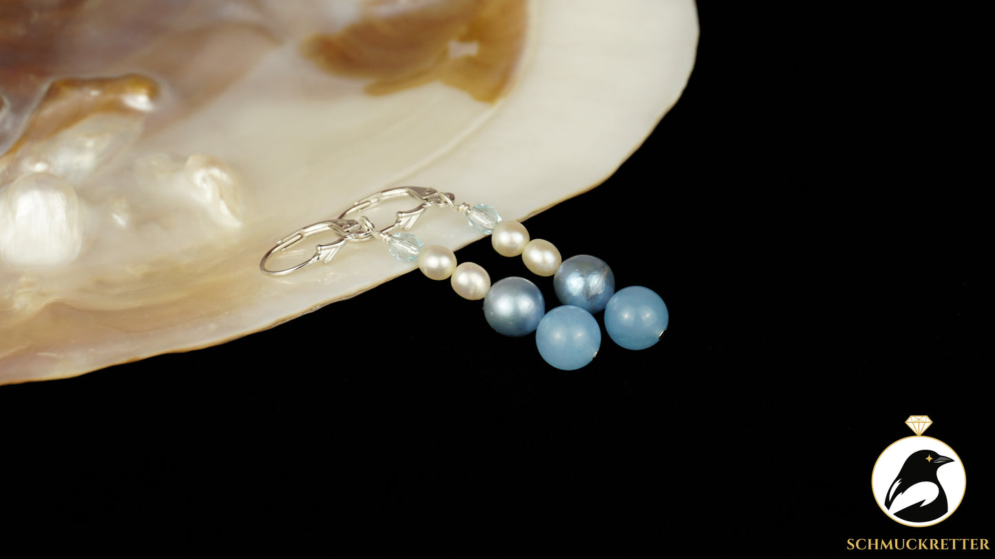 Perlenohrringe mit blauem Achat aus 925 Silber