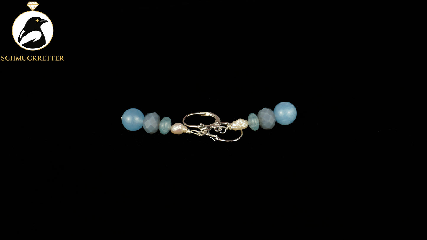 Perlenohrringe mit blauem Achat & Beryll aus 925 Silber