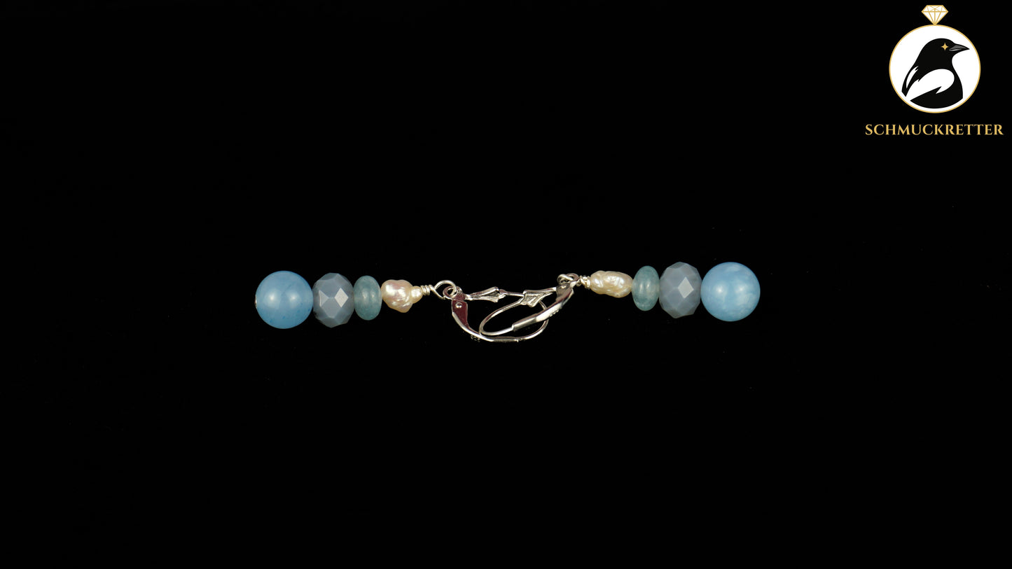 Perlenohrringe mit blauem Achat & Beryll aus 925 Silber