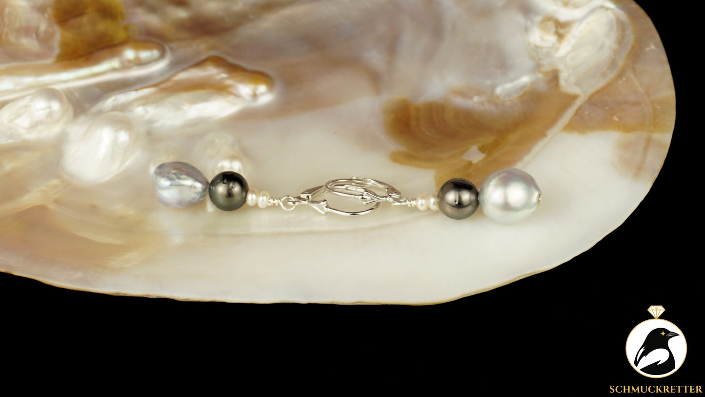 Perlentrio-Ohrringe mit Tahiti, Barock & Süßwasserperle - aus 925 Silber