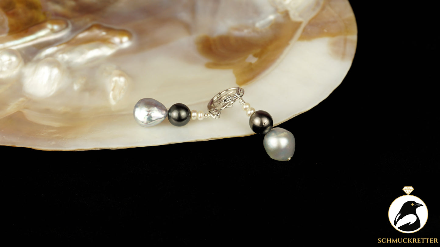 Perlentrio-Ohrringe mit Tahiti, Barock & Süßwasserperle - aus 925 Silber
