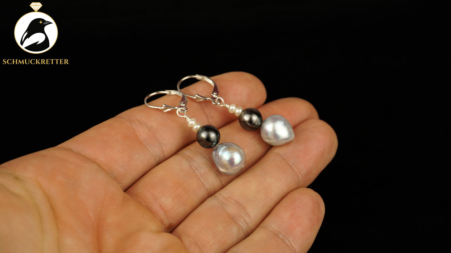 Perlentrio-Ohrringe mit Tahiti, Barock & Süßwasserperle - aus 925 Silber
