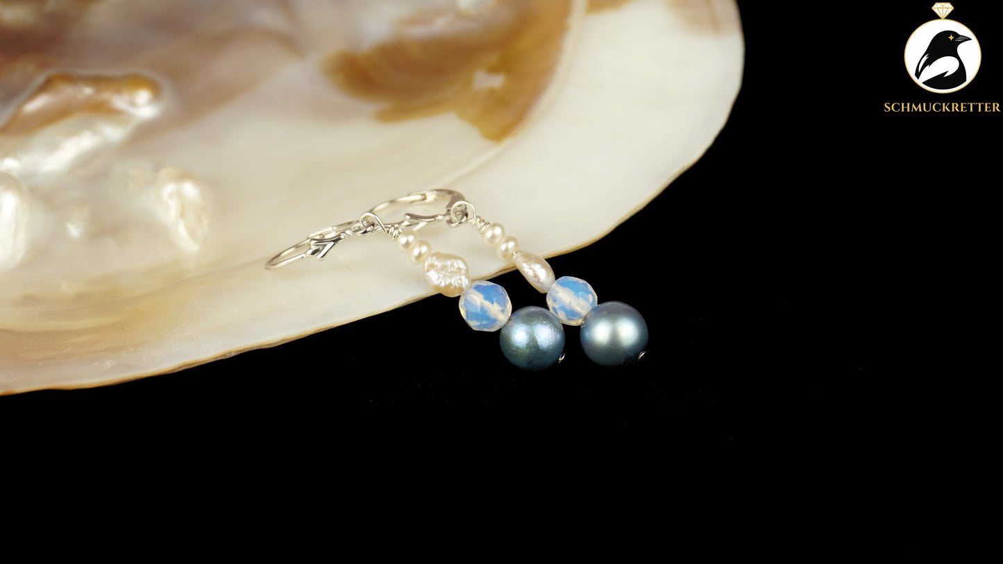 Perlenohrringe mit Opalglas aus 925 Silber