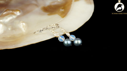 Perlenohrringe mit Opalglas aus 925 Silber