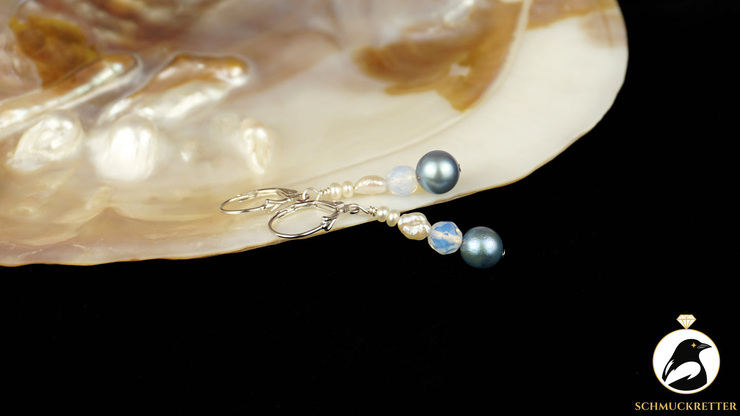 Perlenohrringe mit Opalglas aus 925 Silber