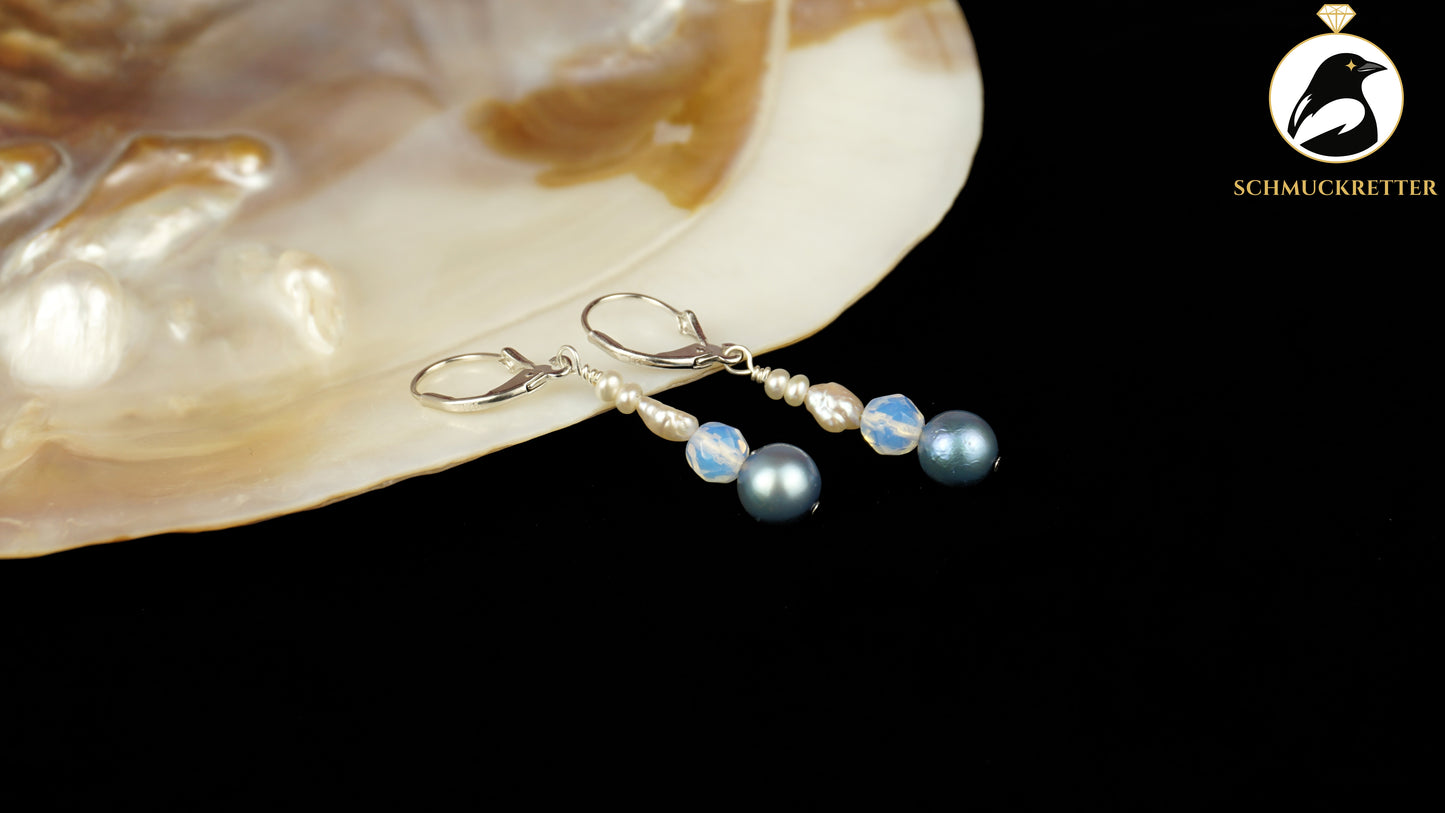 Perlenohrringe mit Opalglas aus 925 Silber