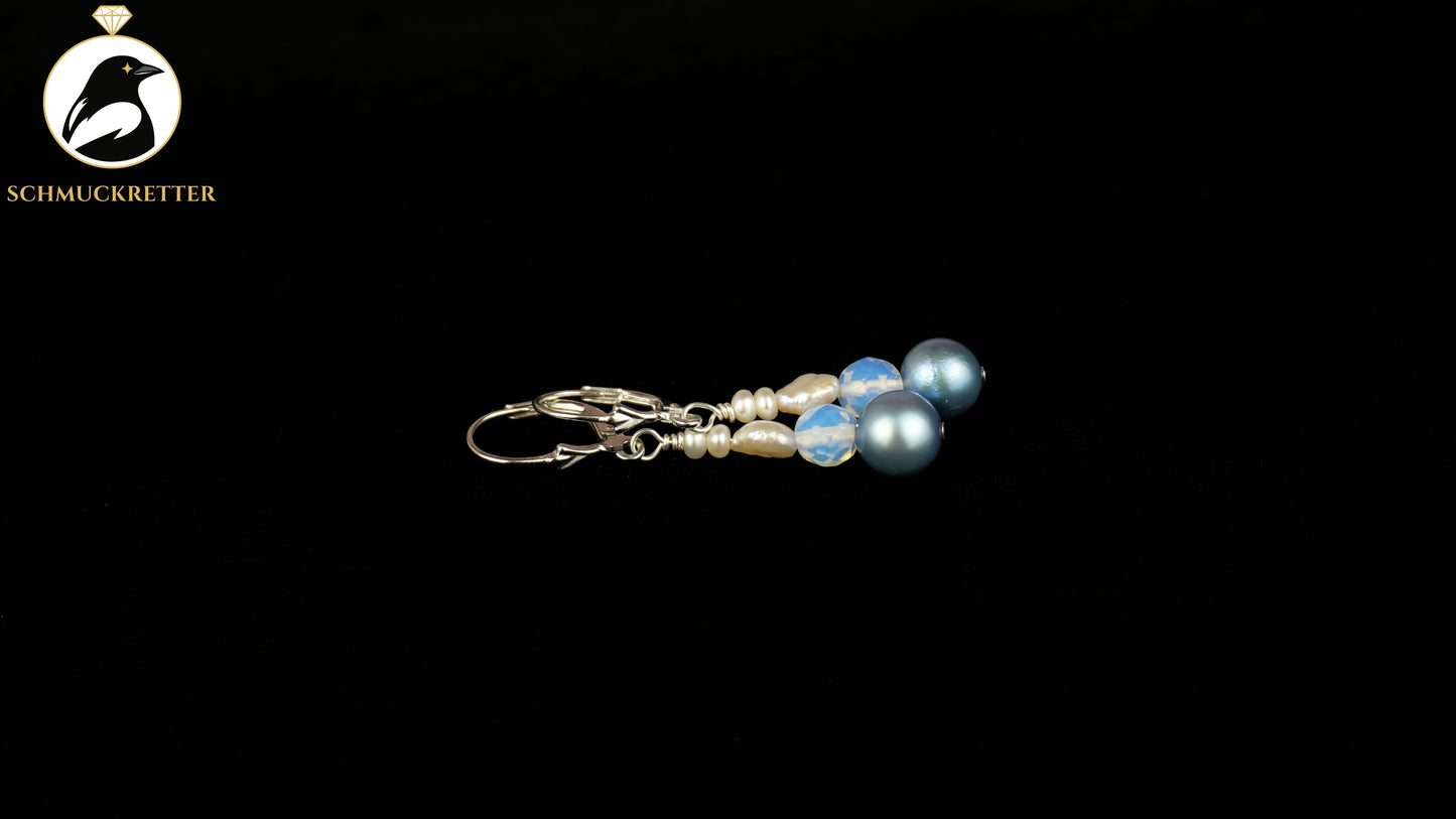 Perlenohrringe mit Opalglas aus 925 Silber