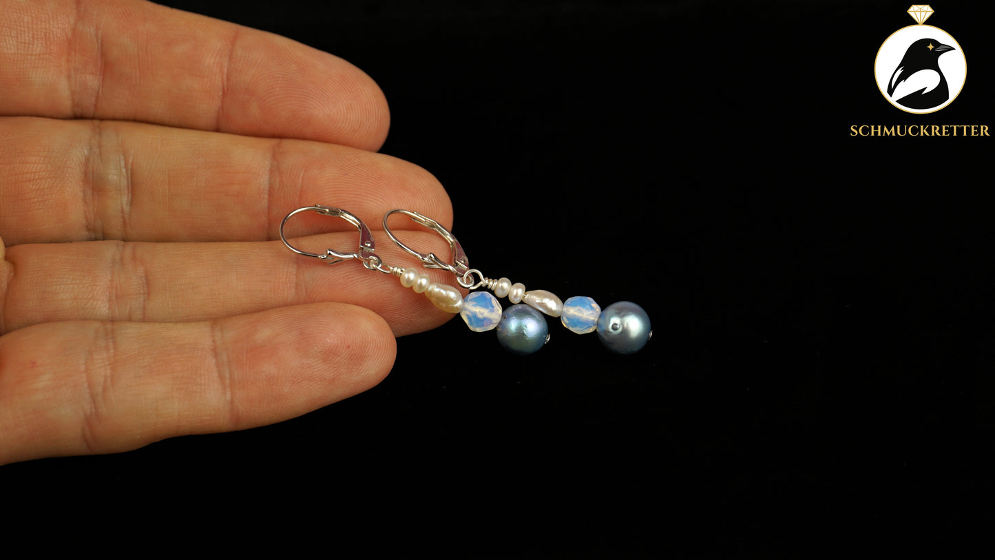 Perlenohrringe mit Opalglas aus 925 Silber