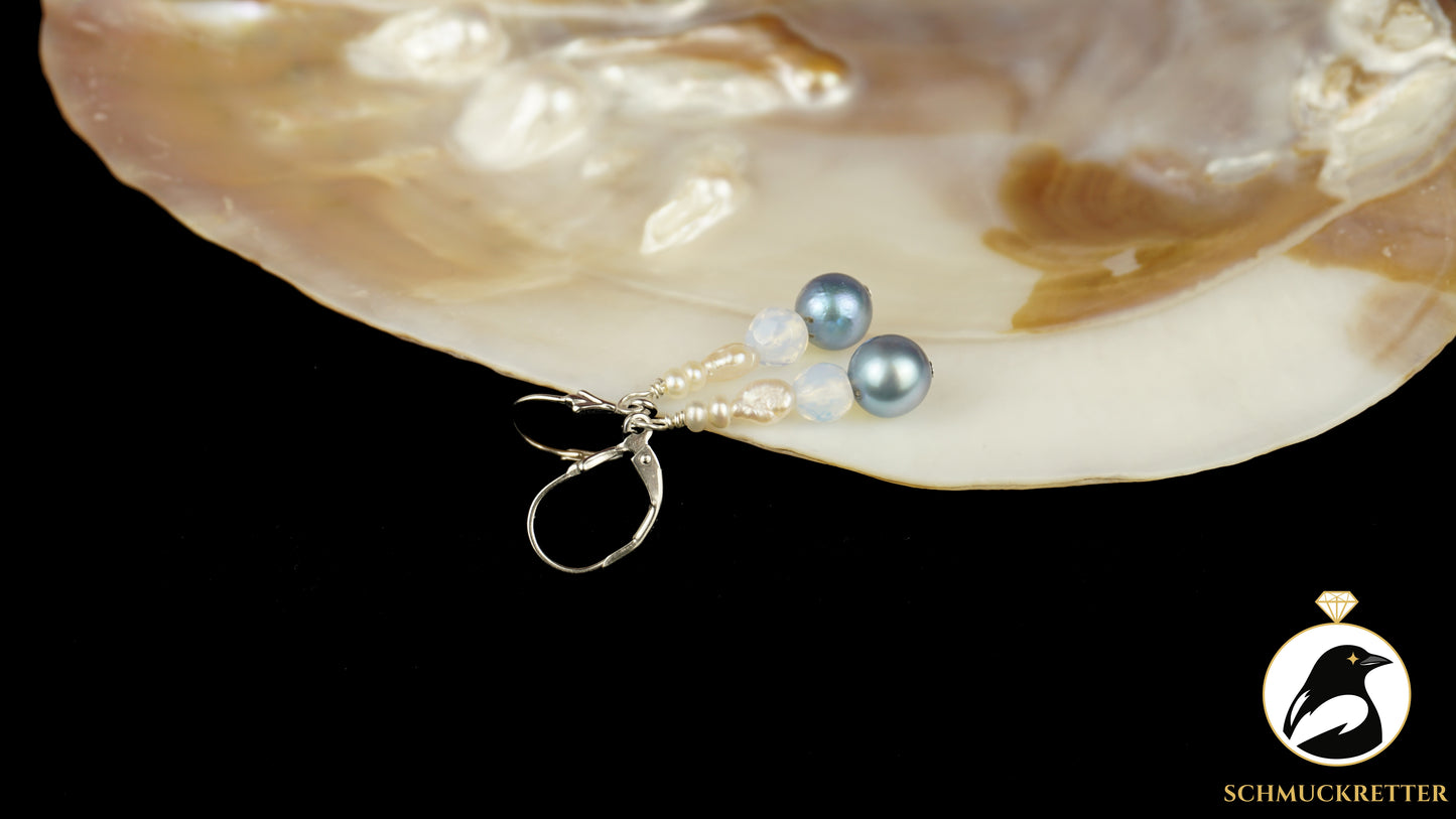 Perlenohrringe mit Opalglas aus 925 Silber