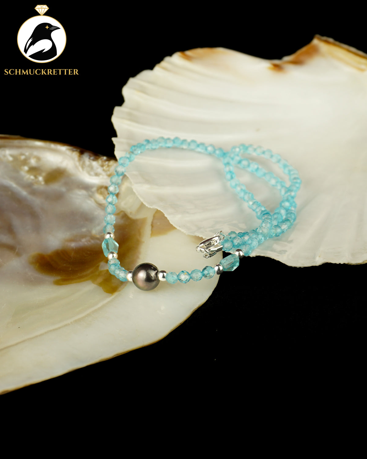 Tahitiperlen-Collier mit Blautopas | 925 Silber