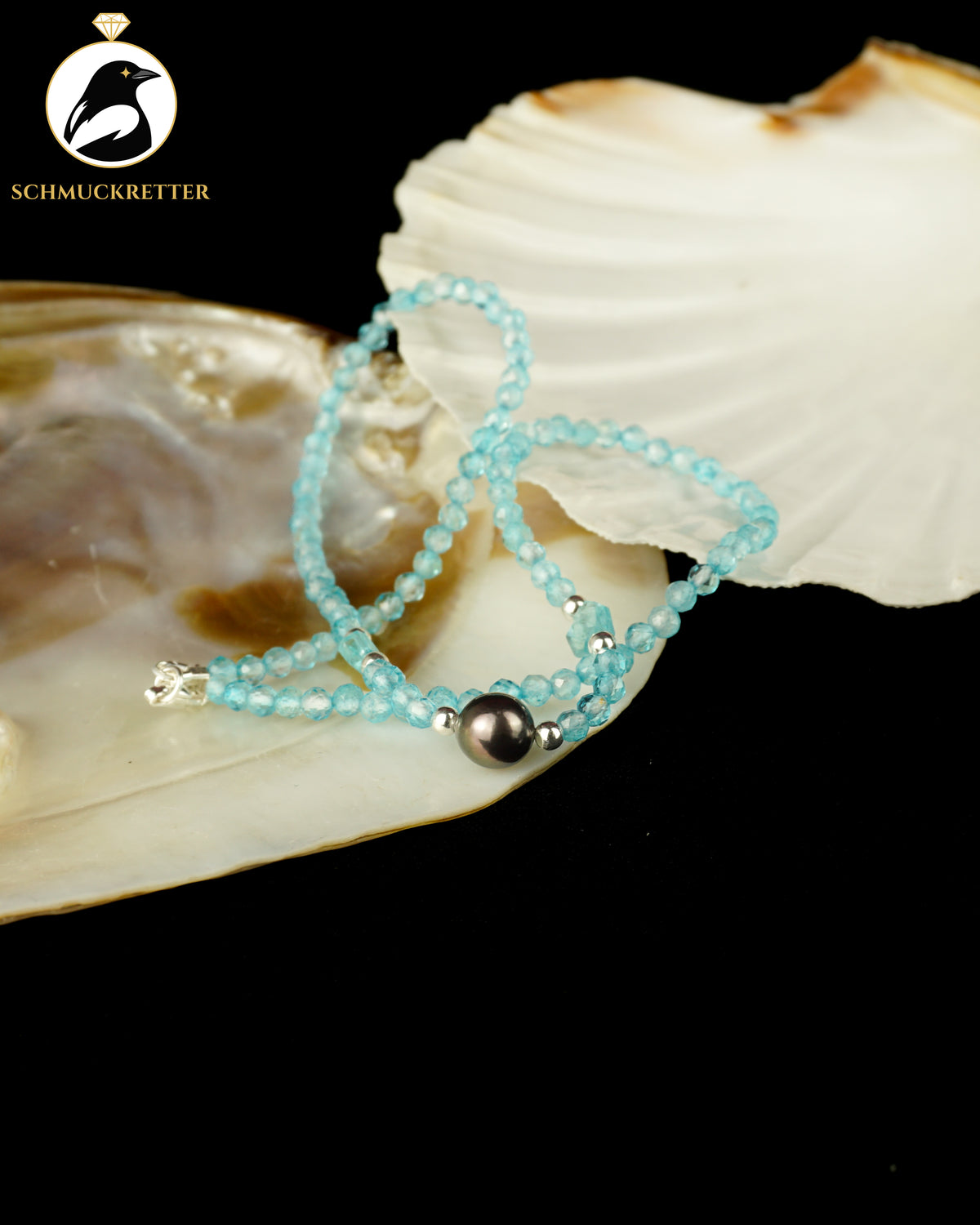 Tahitiperlen-Collier mit Blautopas | 925 Silber