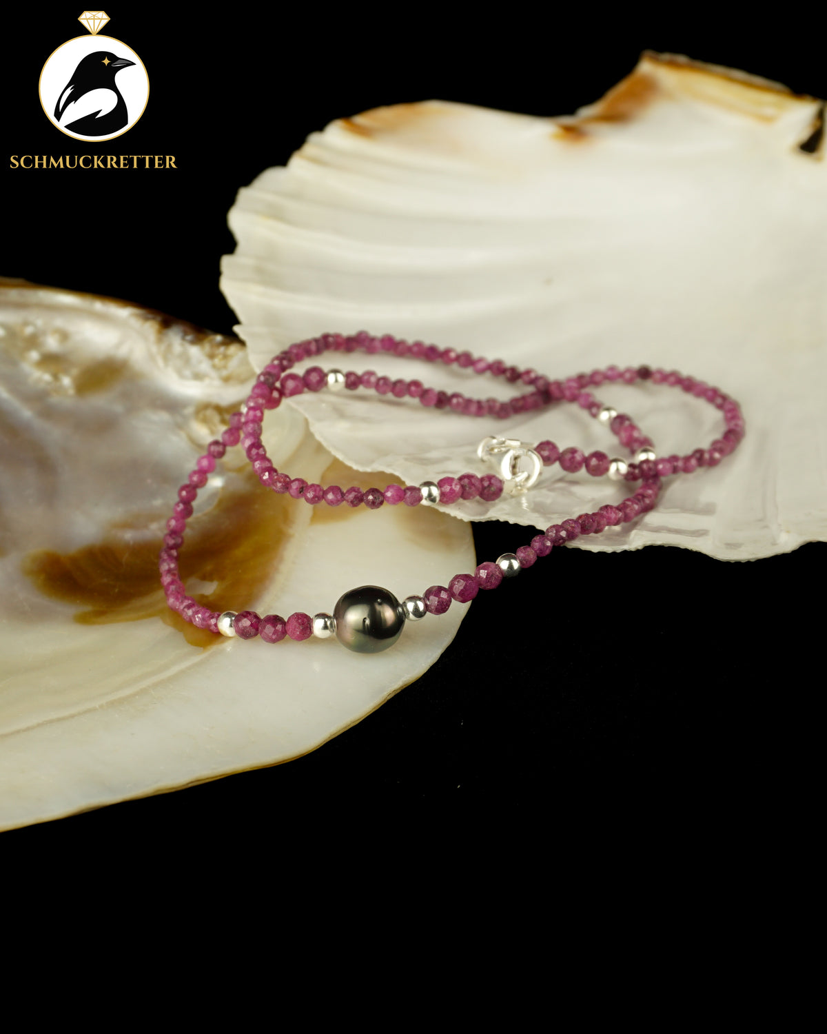 Tahitiperlen-Collier mit Rubin | 925 Silber