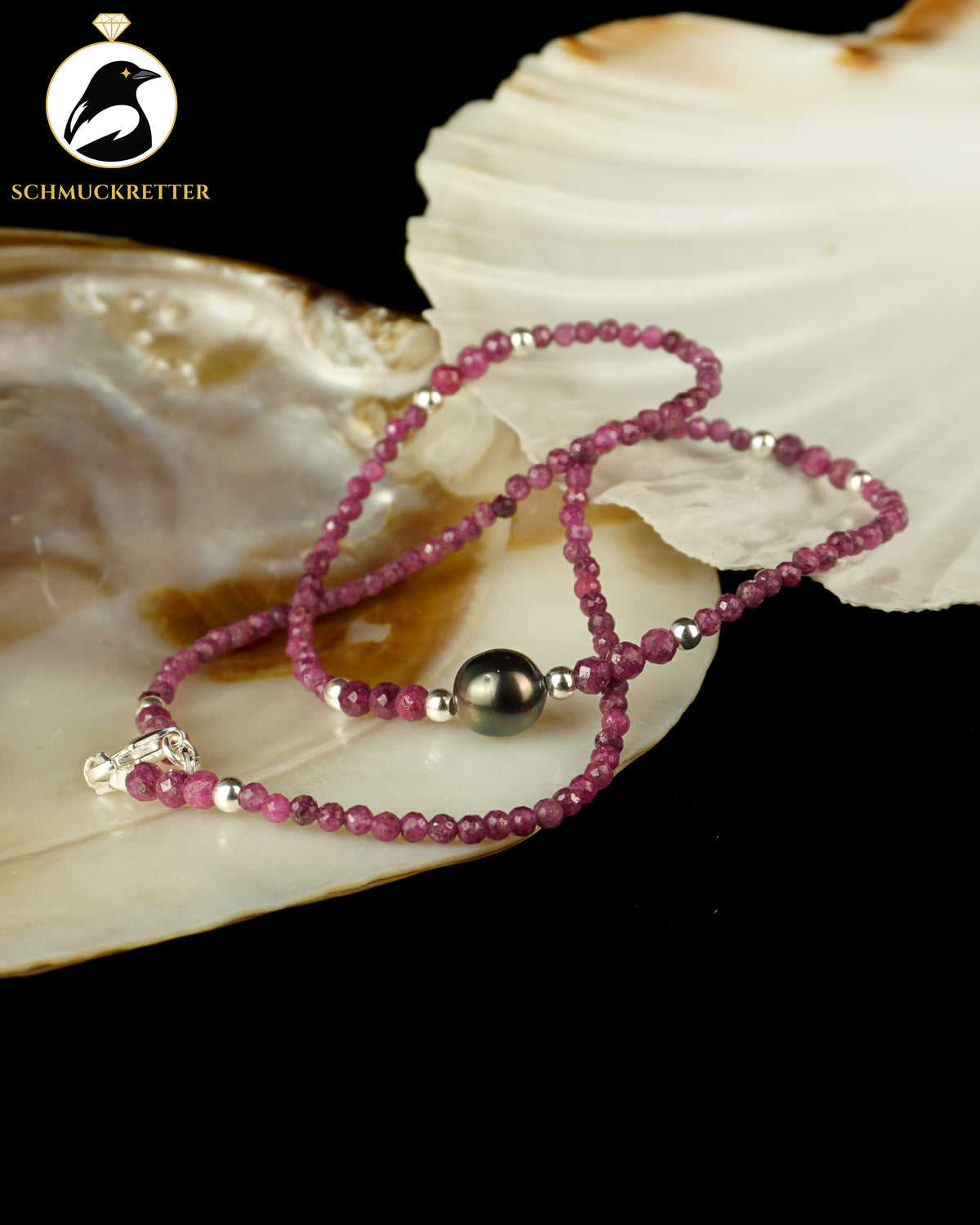 Tahitiperlen-Collier mit Rubin | 925 Silber