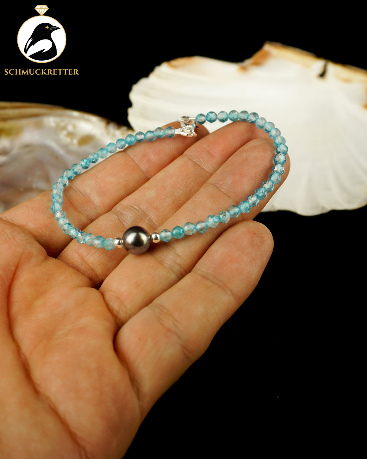 Tahitiperlen-Armband mit Blautopas | 925 Silber