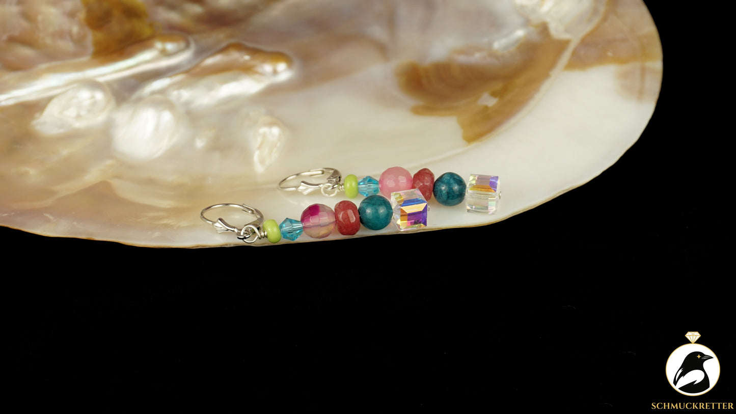 Bunte Ohrringe mit Achat- & Glasperlen aus 925 Silber