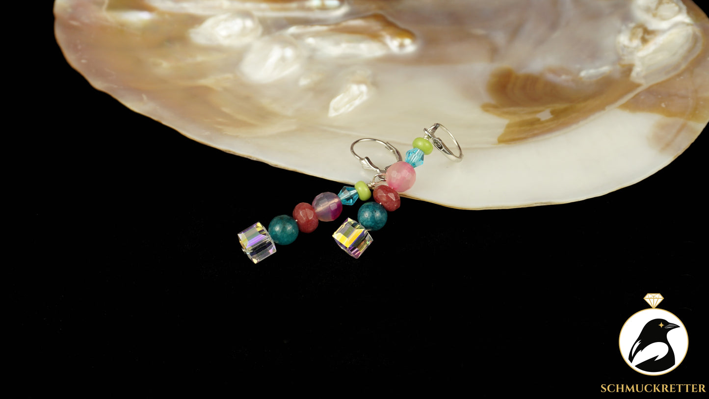 Bunte Ohrringe mit Achat- & Glasperlen aus 925 Silber
