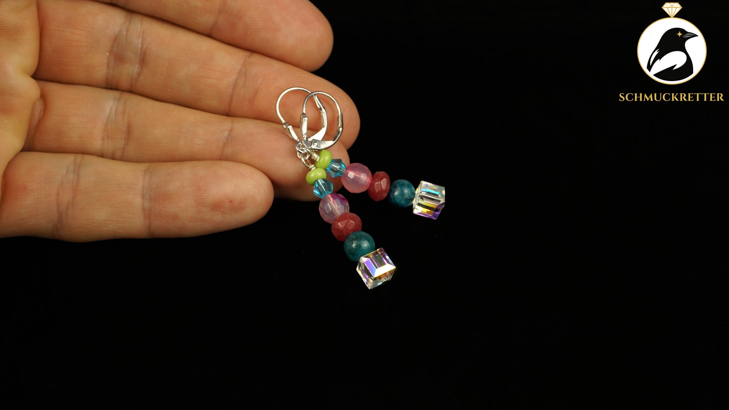 Bunte Ohrringe mit Achat- & Glasperlen aus 925 Silber