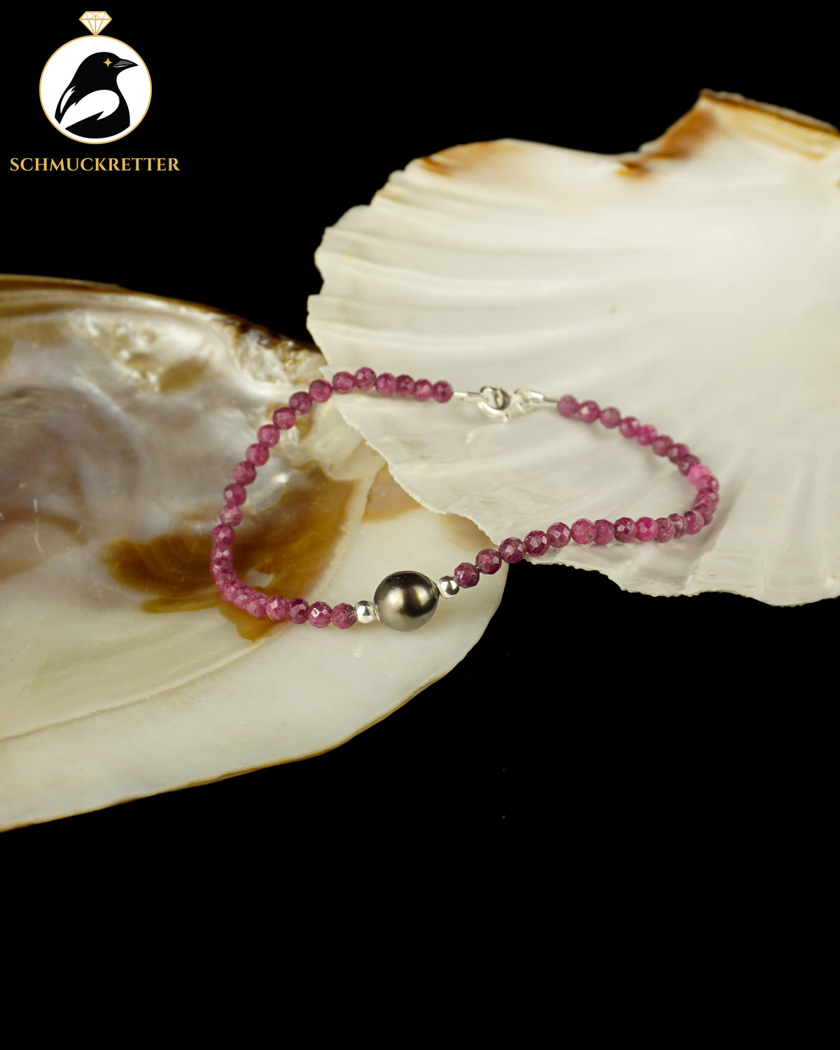 Tahitiperlen-Armband mit Rubin | 925 Silber