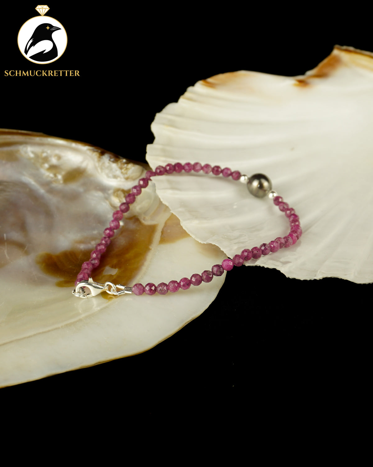 Tahitiperlen-Armband mit Rubin | 925 Silber