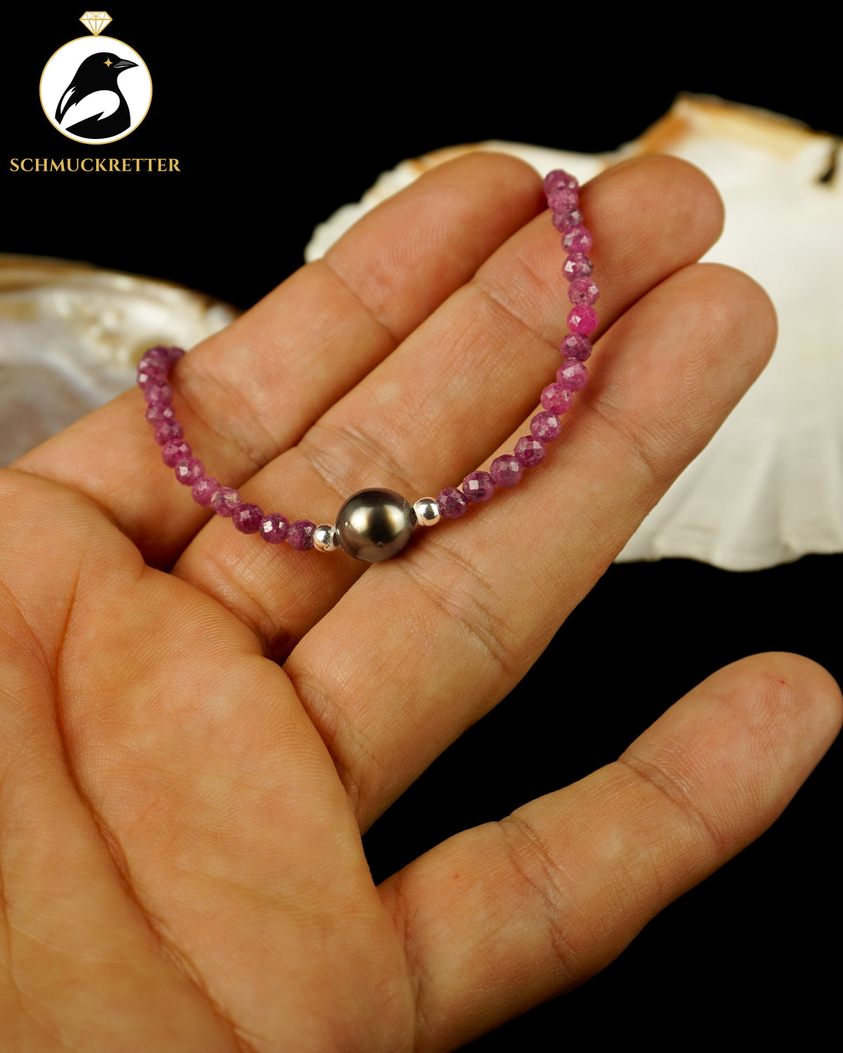 Tahitiperlen-Armband mit Rubin | 925 Silber