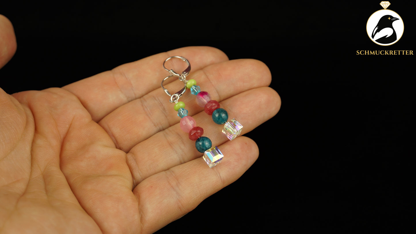 Bunte Ohrringe mit Achat- & Glasperlen aus 925 Silber