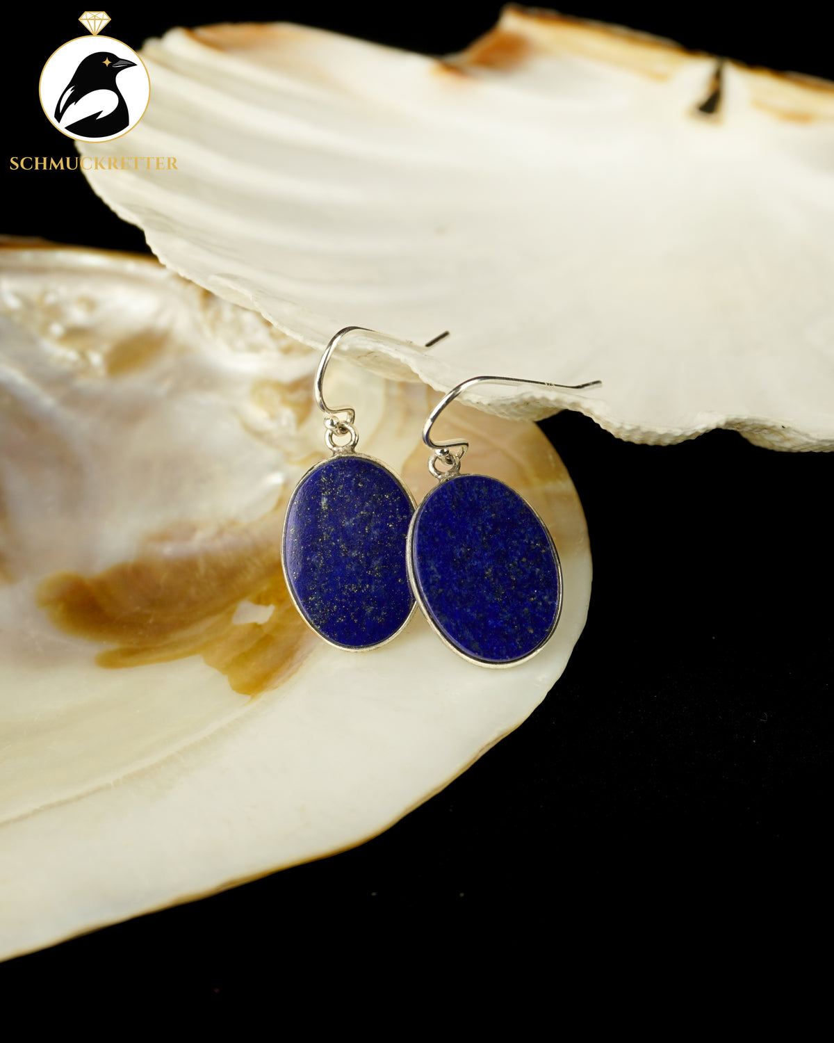 Große Lapislazuli-Ohrringe gefasst in 925 Silber