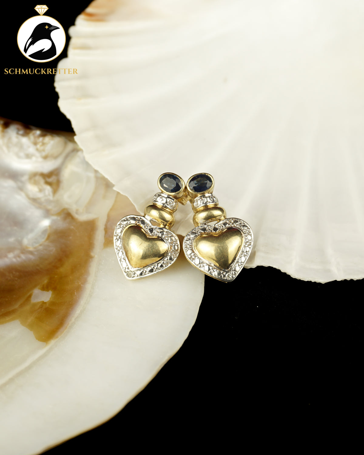 Herz-Ohrstecker mit Saphir & Diamant gefasst in 333 Gold