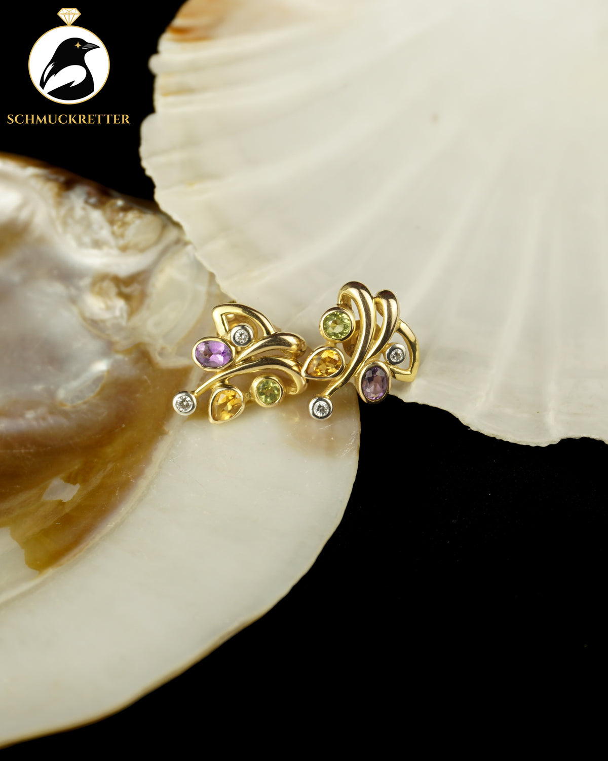 Multi-Edelstein Ohrstecker mit Zirkonia in 375 Gold
