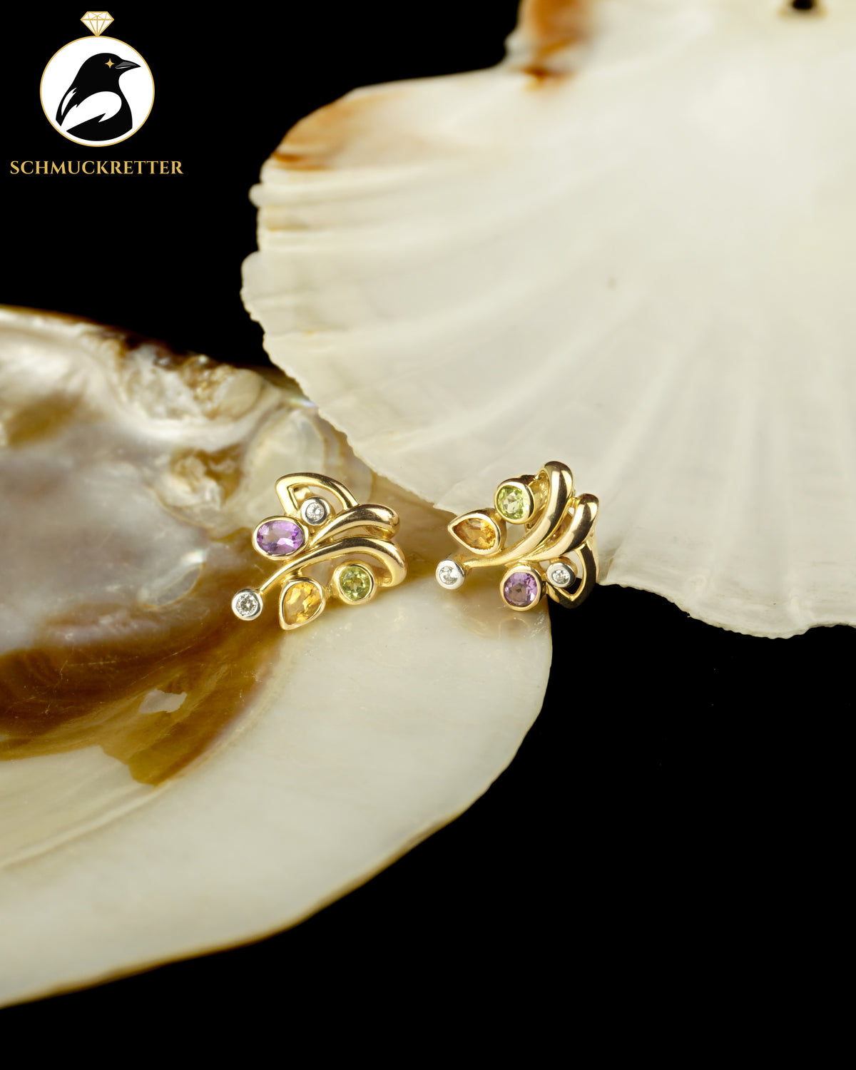 Multi-Edelstein Ohrstecker mit Zirkonia in 375 Gold