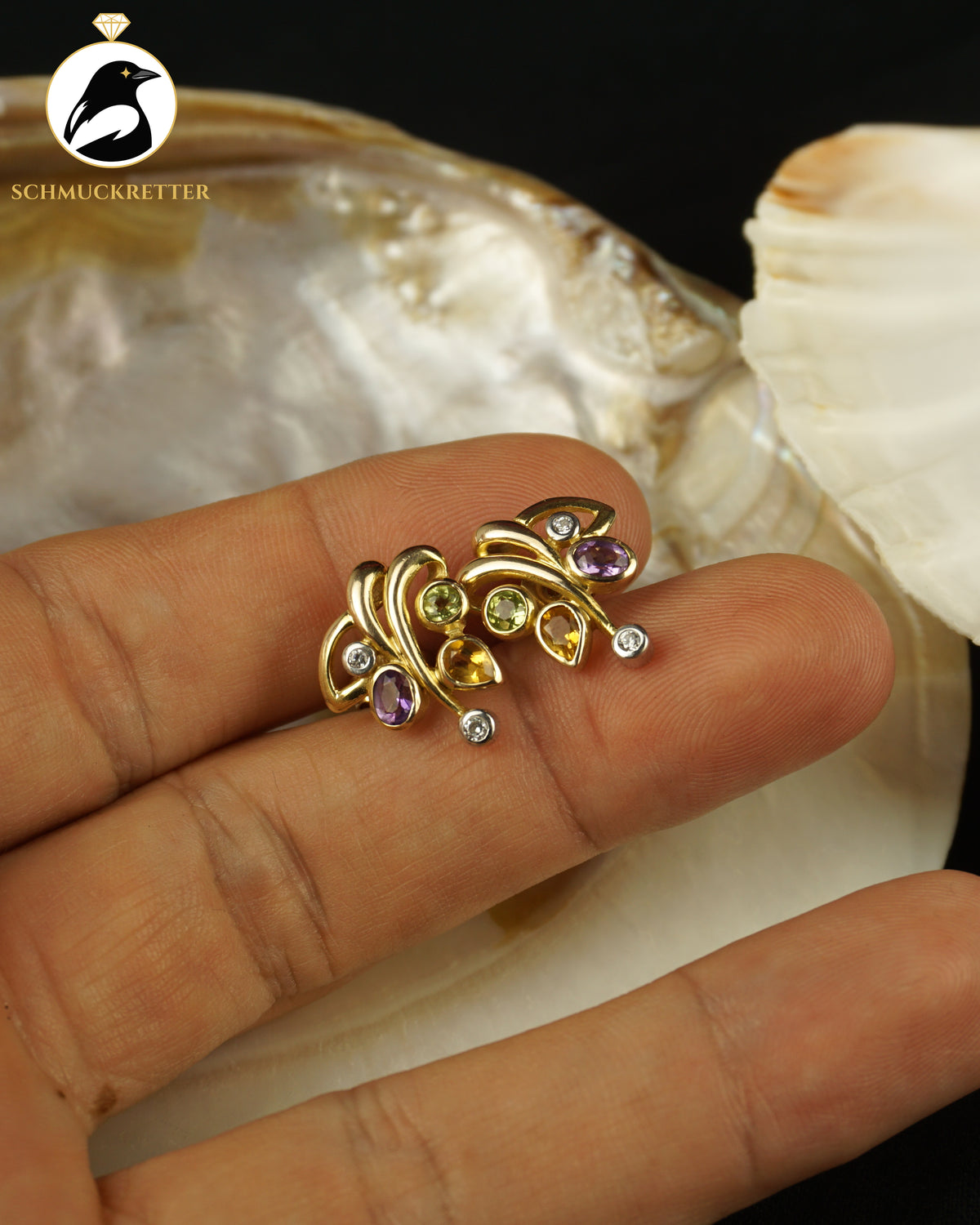 Multi-Edelstein Ohrstecker mit Zirkonia in 375 Gold
