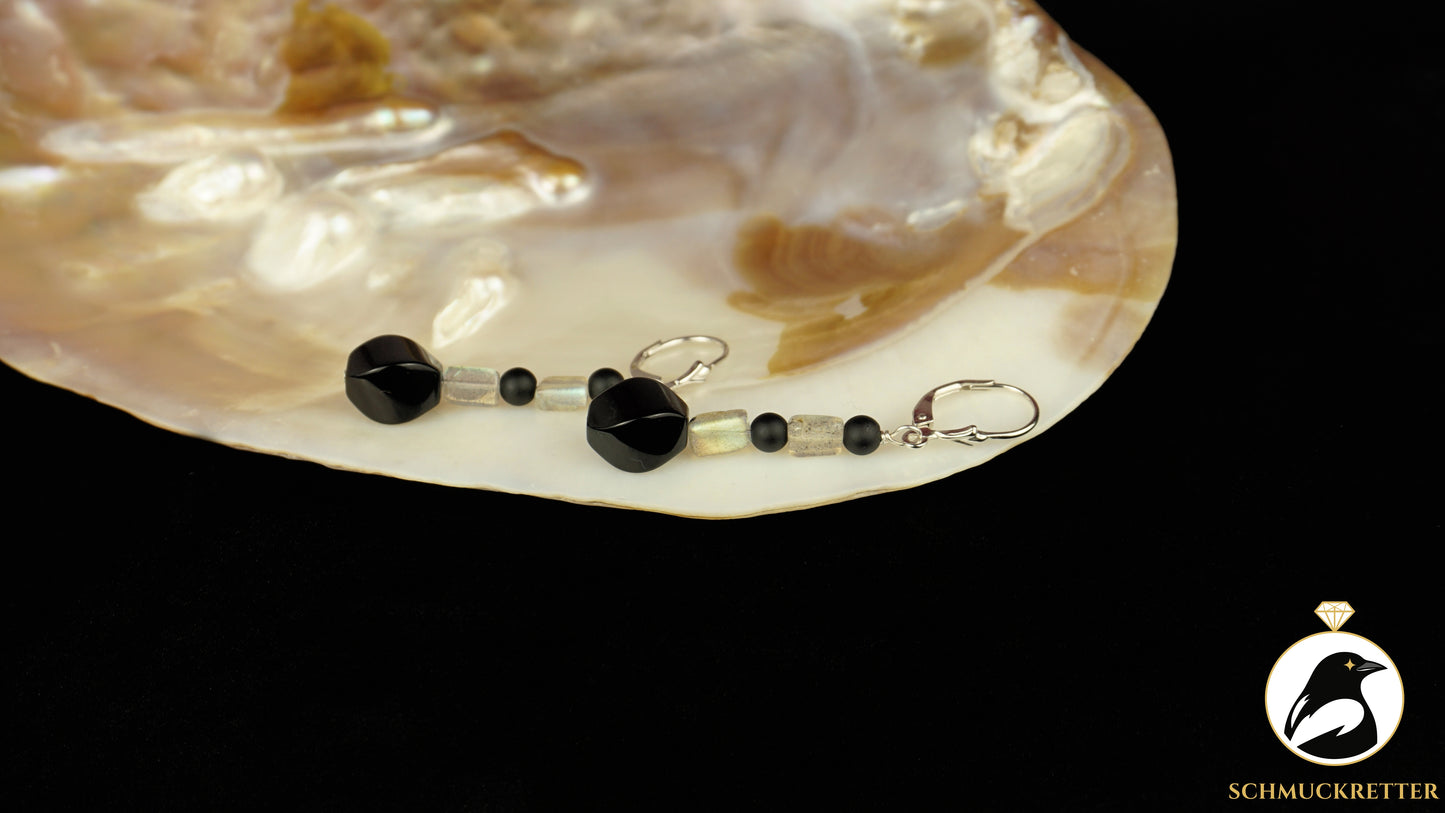 Labradorit & Onyx Ohrringe aus 925 Silber